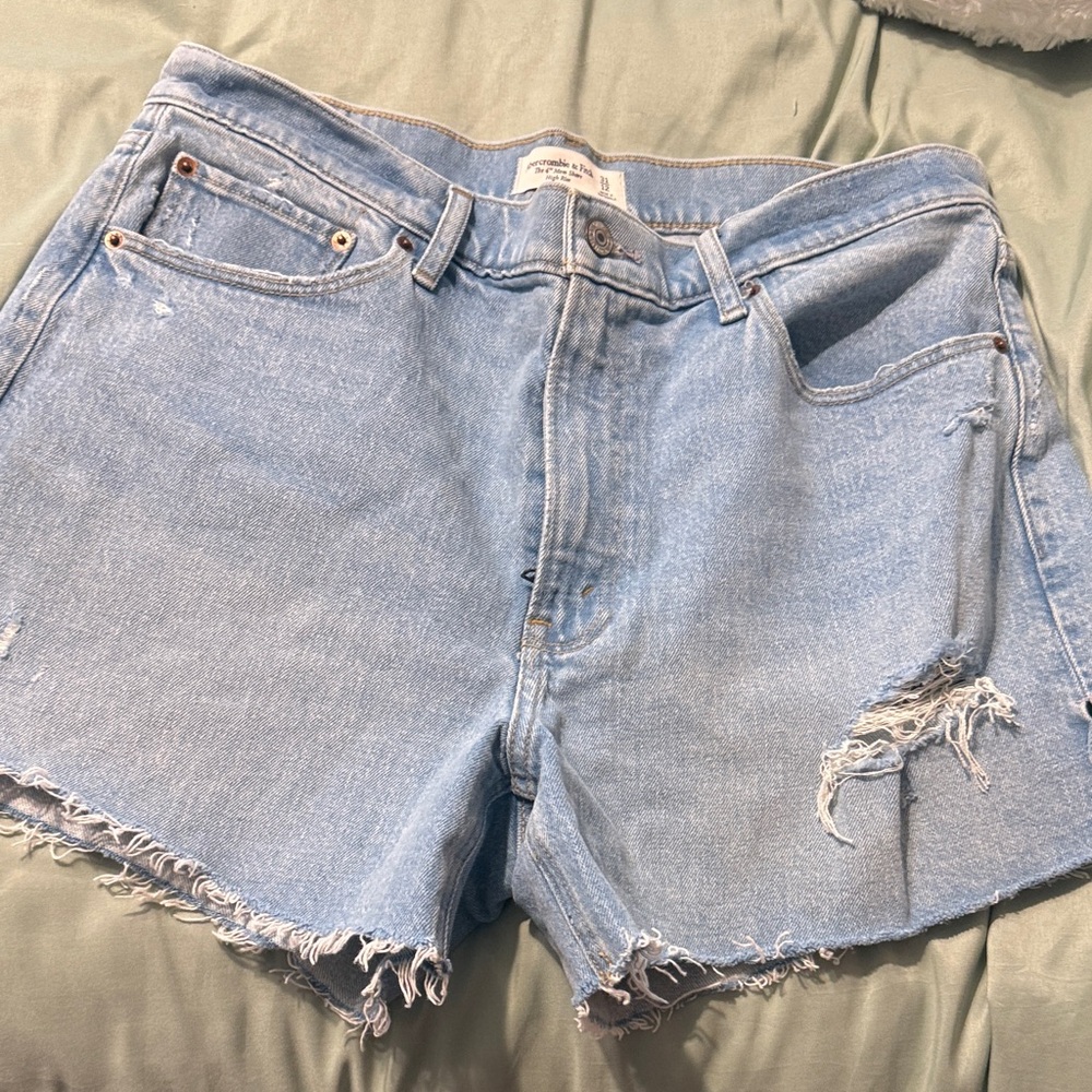 Abercrombie & Fitch Light Blue Distressed Denim Shorts